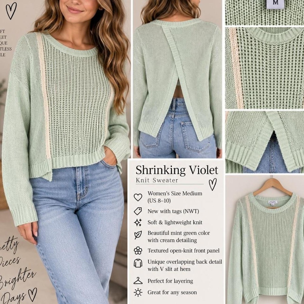 💚 Shrinking Violet Mint Green Knit Sweater Shrinking Violet